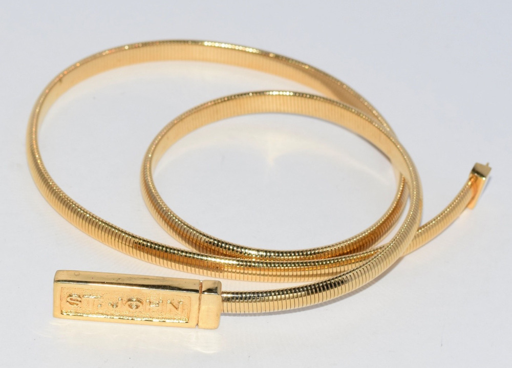 Signature ST. JOHN Knit Gold Tone Metal Stretch Skinny Waist Belt 25"